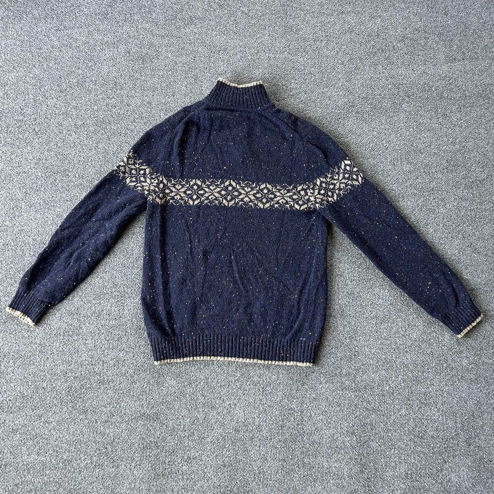 Express Sweater Mens Large Navy Wool Blend Quarter‎ Zip Fair Isle Made Japan - Picture 10 of 10